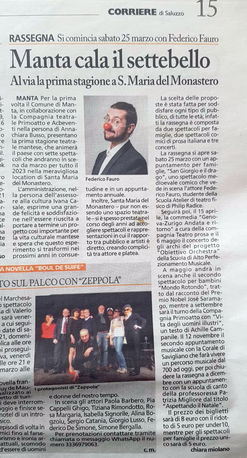 Corriere di Saluzzo - Stagione teatrale a S.Maria del Monastero